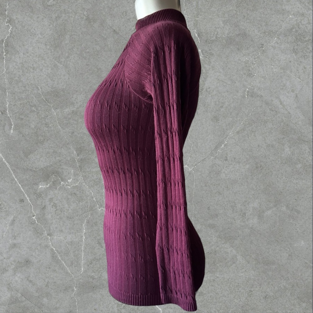 2 for $30 ✅Chic Cutout Ribbed Long-Sleeve Top in Wine - Picture 7 of 16